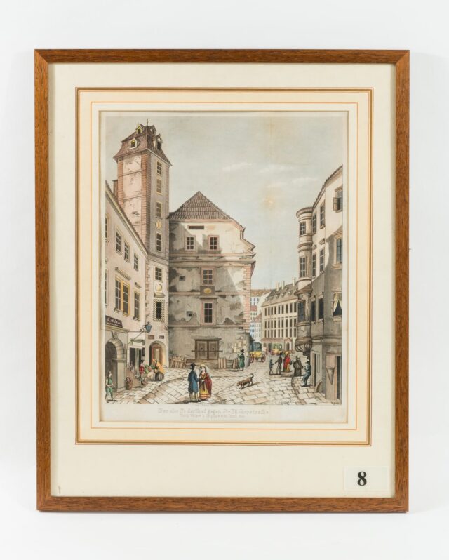 Der große Federlhof stand an der Ecke des Lugecks und der oberen Bäckerstraße. 1591 kam er an den Handelsmann Georg Federl. 1713/14 logierte hier Leibnitz, 1860 starb hier Carl Ritter v. Ghega, der Erbauer der Semmeringbahn. Stich, Foto: Klaus Pichler/Bezirksmuseum Innere Stadt