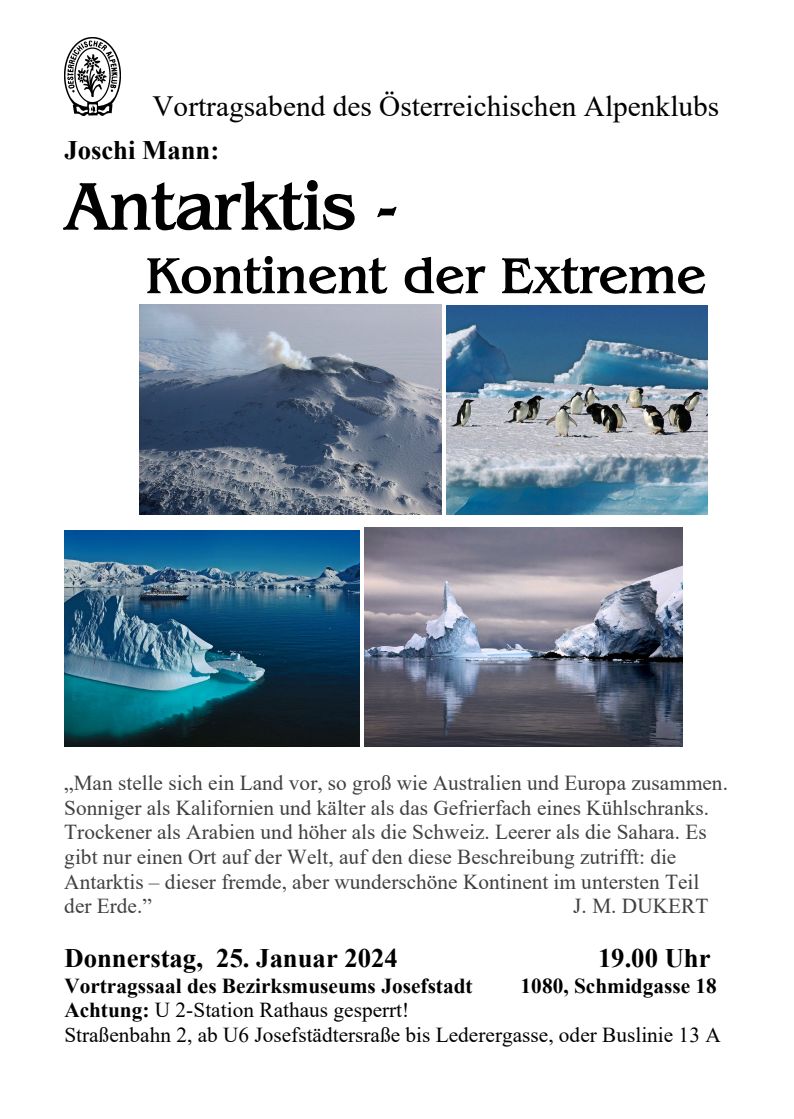 Veranstaltung: Antarktis - Kontinent der Extreme, Bezirksmuseum Josefstadt