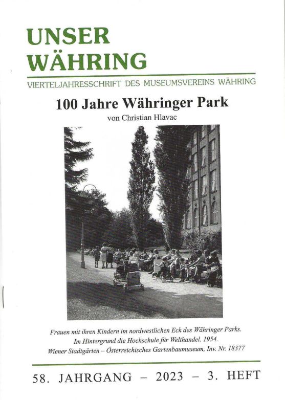 Publikation: 100 Jahre Währinger Park, 2023, Bezirksmuseum Währing
