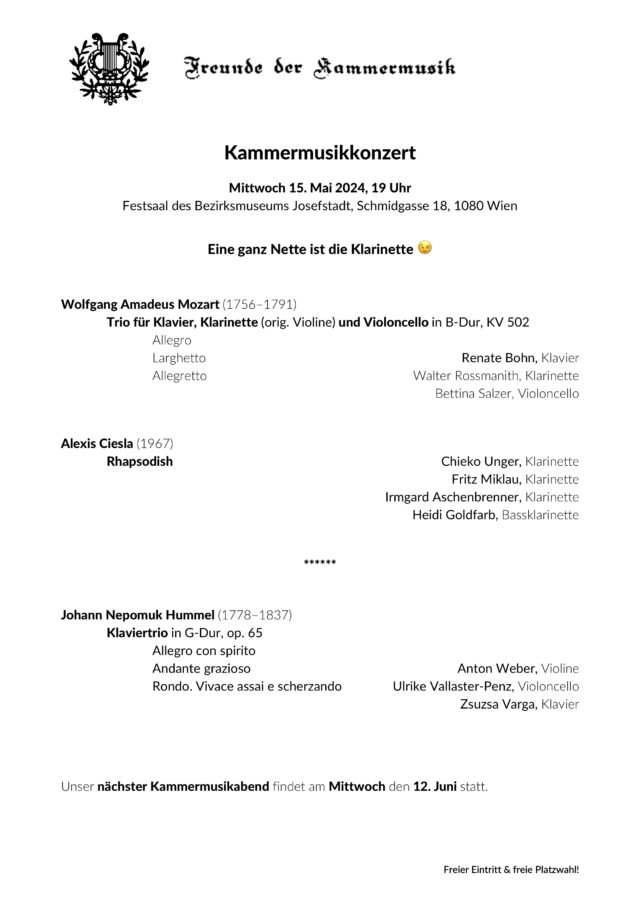 Kammermusikkonzert Klarinette