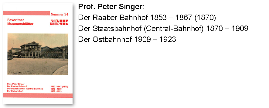 Prof. Peter Singer: Der Raaber Bahnhof 1853 – 1867 (1870)
Der Staatsbahnhof (Central-Bahnhof) 1870 – 1909
Der Ostbahnhof 1909 - 1923