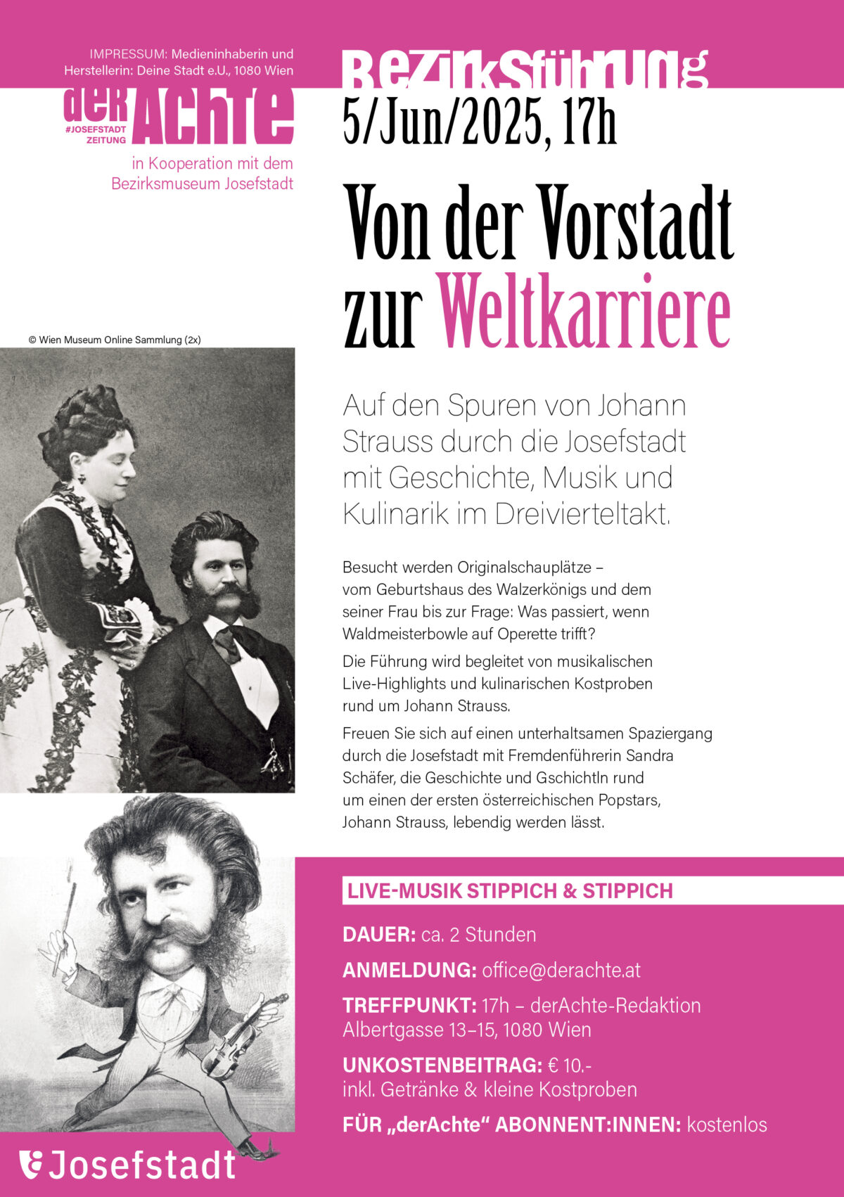 Veranstaltung: Von der Vorstadt zur Weltkarriere, Auf den Spuren von Johann Strauss durch die Josefstadt, Kooperation mit Der Achte, Bezirksmuseum Josefstadt, 2025
