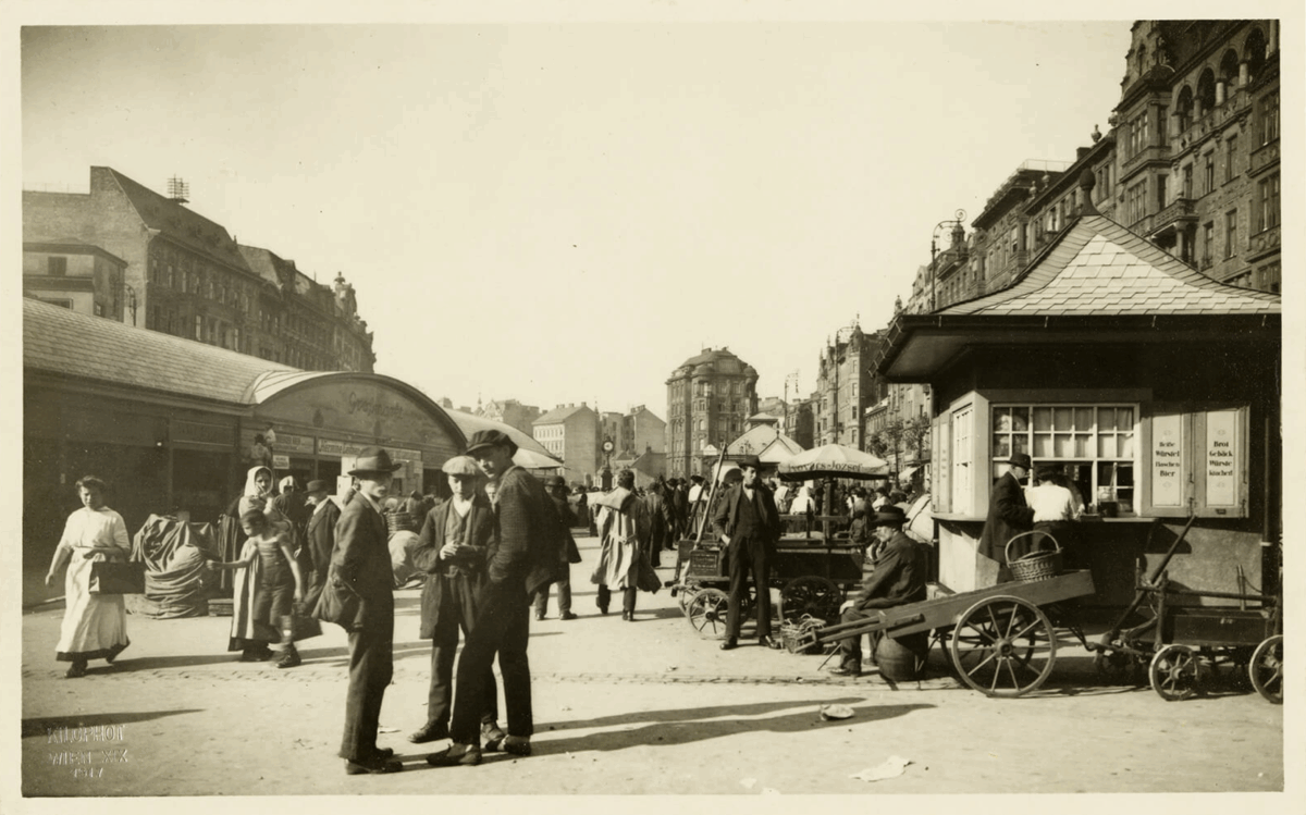 Ehemaliger Großmarkt beim Naschmarkt um 1917, Aus der Fotoserie zum „Neuen Naschmarkt“ im Auftrag des Stadtbauamtes, Foto: Verlag Kilophot, Bezirksmuseum Mariahilf © Wien Museum