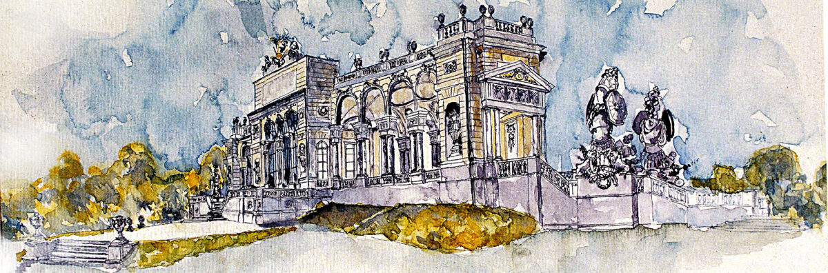 Ausstellung: Wien und Anderswo -Aquarelle von Helmut Sailer, Gloriette, Helmut Sailer, Aquarell, 2002, Bezirksmuseum Meidling, 2025