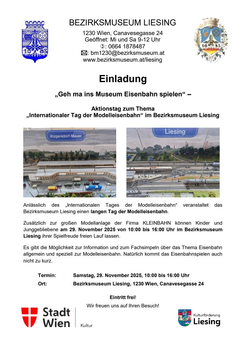 Veranstaltung: Geh man ins Museum Eisenbahnspielen, Bezirksmuseum Liesing, 2025