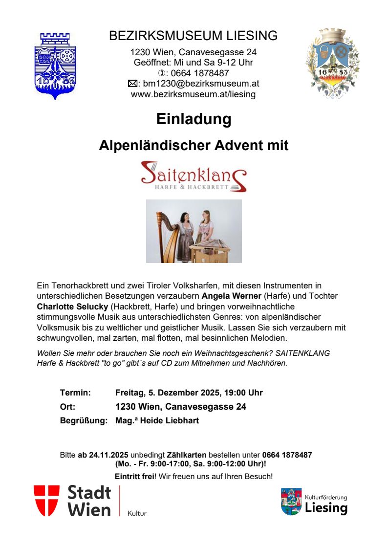 Veranstaltung: Saitenklang, Bezirksmuseum Liesing, 2025