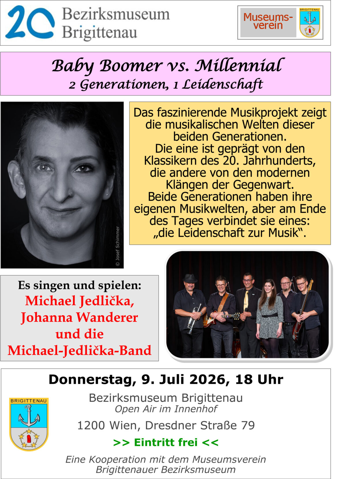 Veranstaltung: Konzert Michael Jedlicka und Band, Bezirksmuseum Brigittenau, 2026