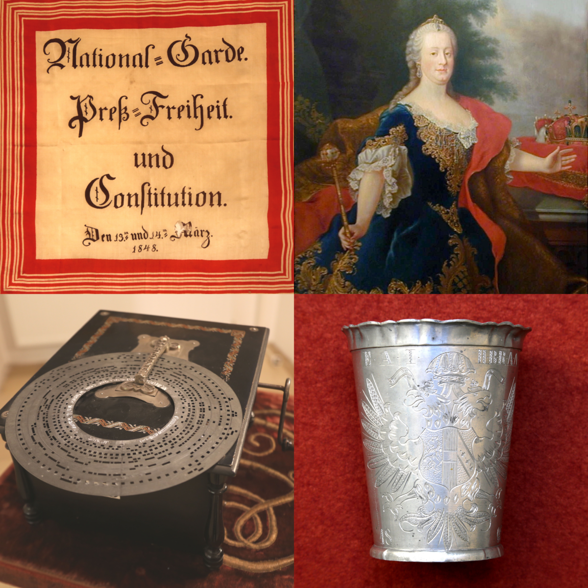 Collage von Ausstellungsstücken des Bezirksmuseums Innere Stadt