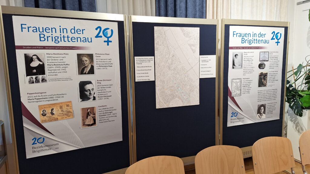 Ausstellung: Frauen in der Brigittenau, Bezirksmuseseum Brigittenau, 2026, Ausstellungsansicht, Foto: Bezirksmuseum Brigittenau