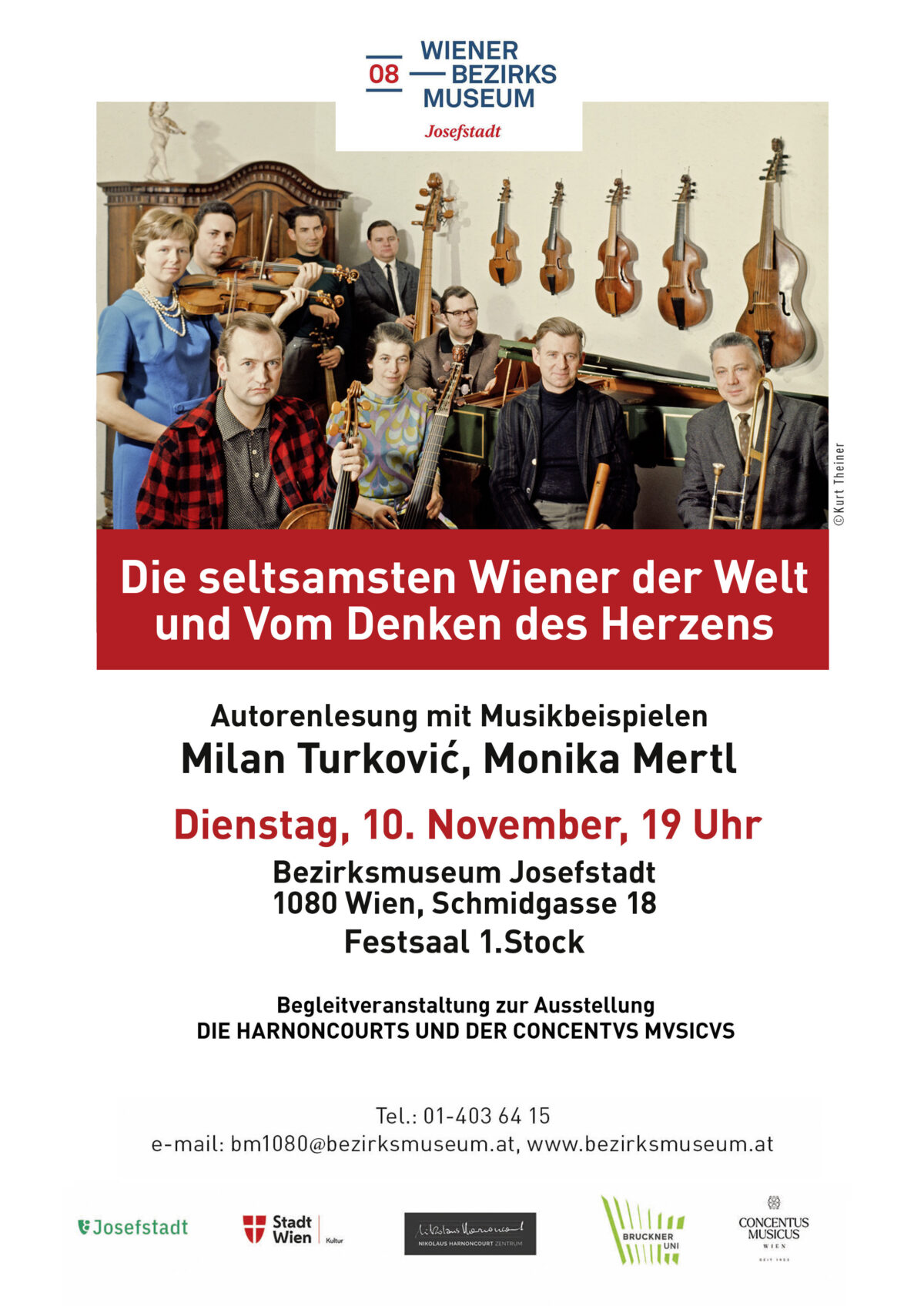 Veranstaltung: Lesung Turkovic, Monika Mertl: Die seltsamsten Wiener der Welt oder Vom Denken des Herzens, Begleitveranstaltung Harnoncourt, Bezirksmuseum Josefstadt, 2026