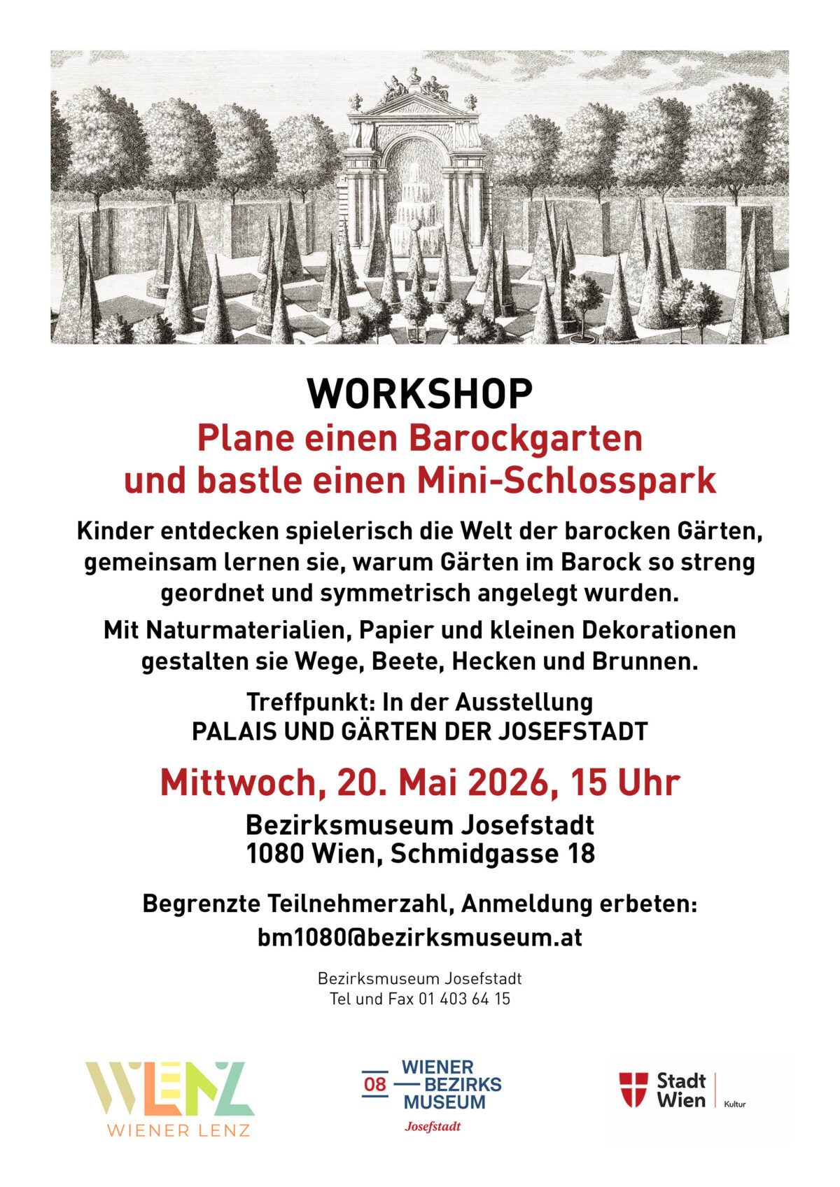 Veranstaltung: Workshop Plane einen Barockgarten, Wiener Lenz 2026. Bezirksmuseum Josefstadt