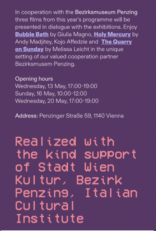 Veranstaltung: Festival art+film+vienna, Bezirksmuseum Penzing, 2026