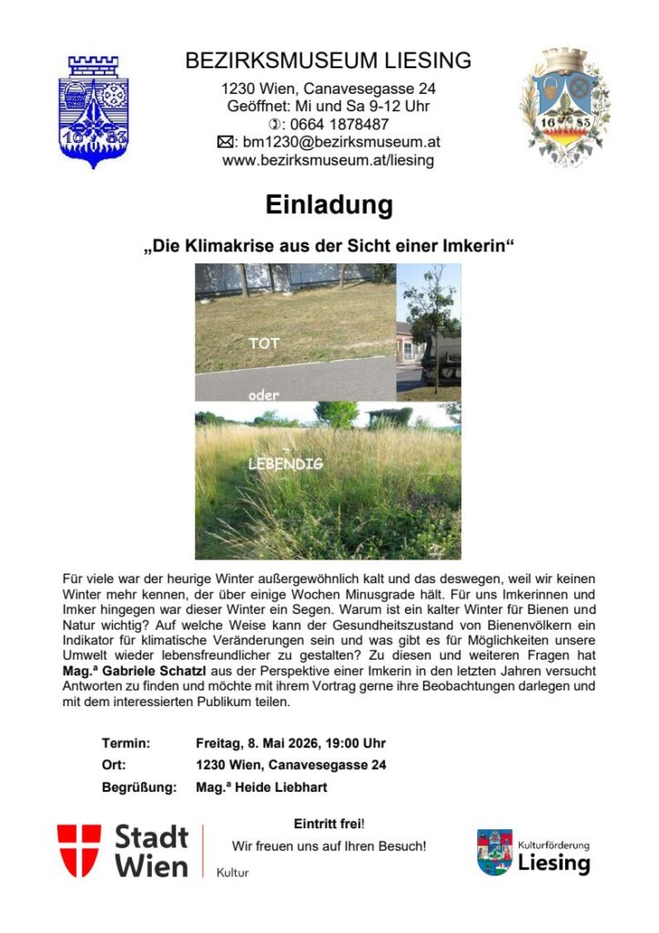 Veranstaltung: Vortrag Die Klimakrise aus der Sicht einer Imkerin, Bezirksmuseum Liesing, 2026