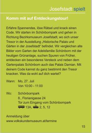 Veranstaltung: Ferienspiel, Bezirksmuseum Josefstadt, wienextra, 2026