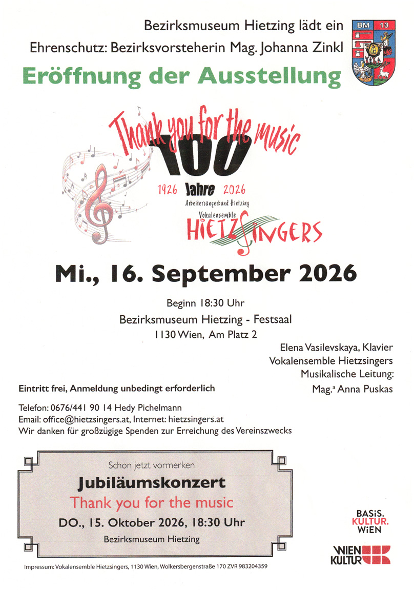Veranstaltung: Ausstellungseröffnung Thank you for the Music, Bezirksmuseum Hietzing, 2026
