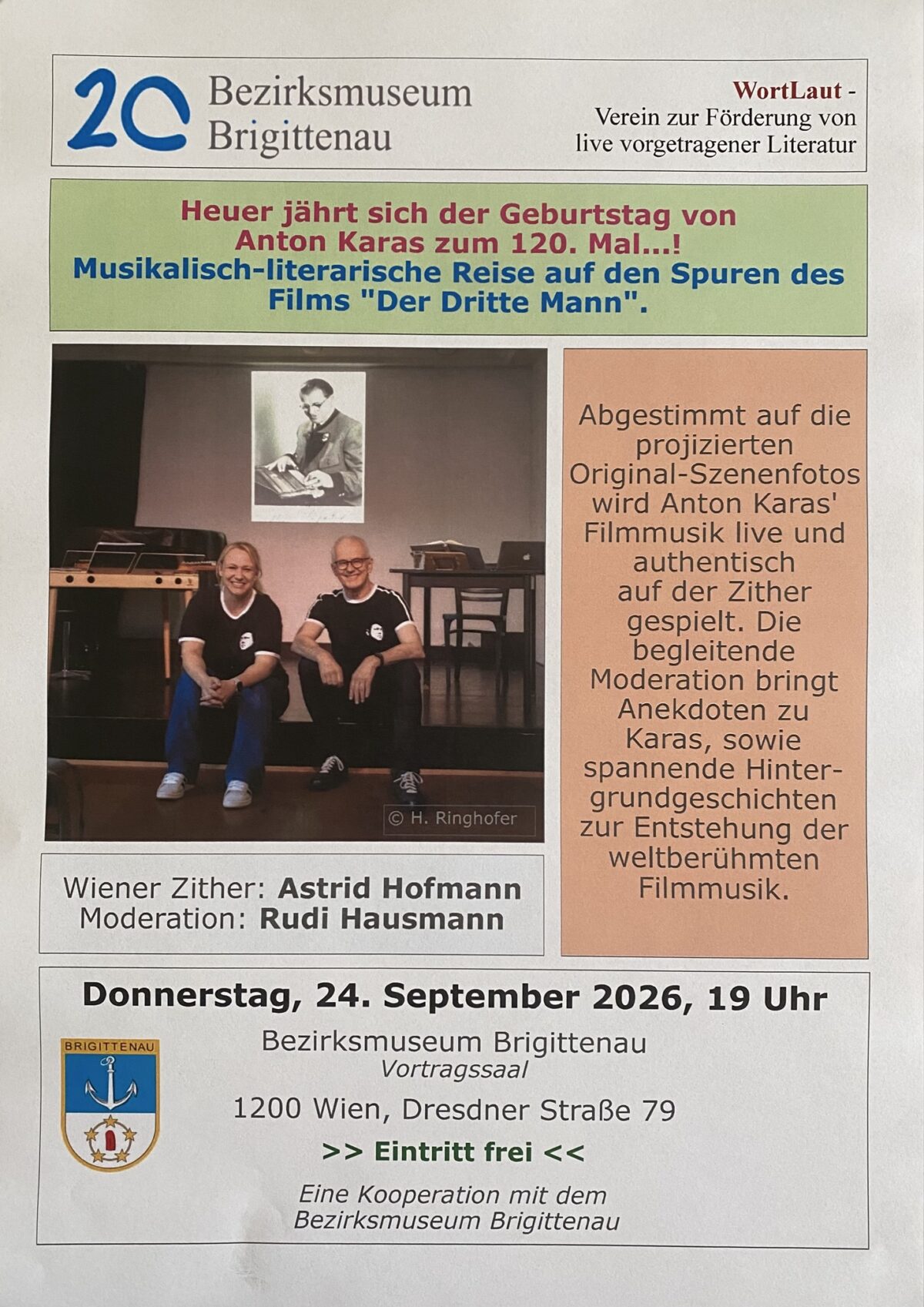 Veranstaltung: Karasitäten, Plakat, Bezirksmuseum Brigittenau, 2026