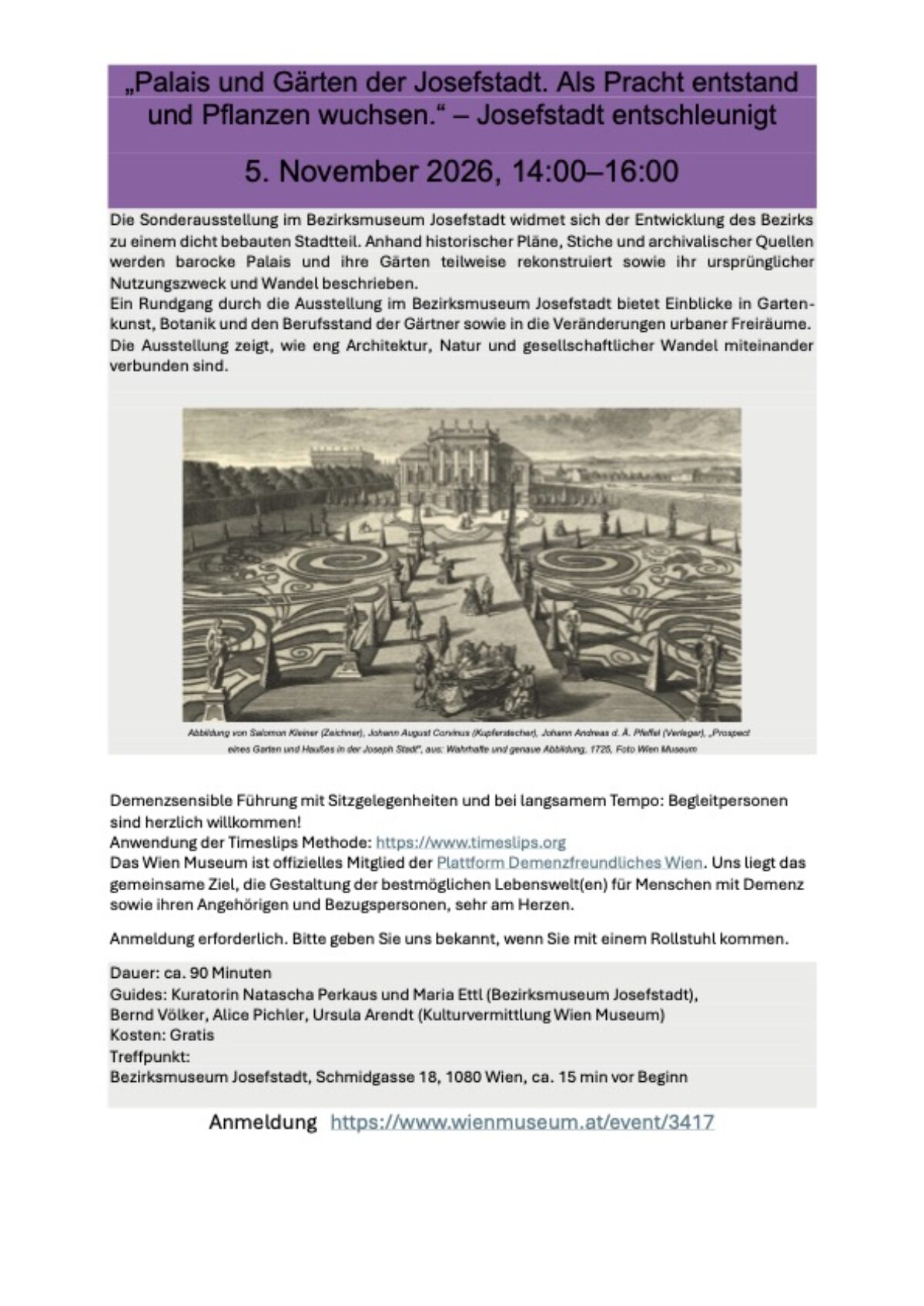 Veranstaltung: PALAIS UND GÄRTEN DERJOSEFSTADT. Als Pracht entstand und Pflanzen wuchsen. Josefstadt entschleunigt, Bezirksmuseum Josefstadt, 2026